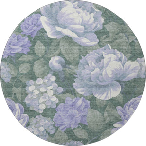 HomeRoots 8' X 8' Timeless Floral Washable Round Rug in Lavender Green & Ivory with UV & Stain Resistance 694439