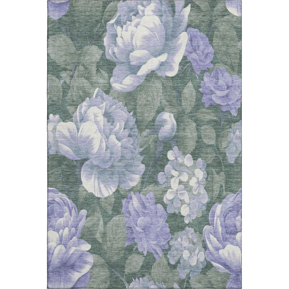 HomeRoots 9' X 12' Floral Area Rug in Lavender Green & Ivory - Washable, UV Protected, Durable & Stylish Decor 694441