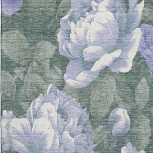 HomeRoots 9' X 12' Floral Area Rug in Lavender Green & Ivory - Washable, UV Protected, Durable & Stylish Decor 694441