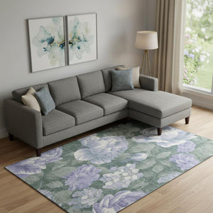 HomeRoots 10' Floral Area Rug in Lavender, Green & Ivory - Washable, UV Protected, Perfect for Any Room 694442