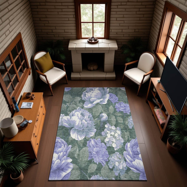HomeRoots 10' Floral Area Rug in Lavender, Green & Ivory - Washable, UV Protected, Perfect for Any Room 694442