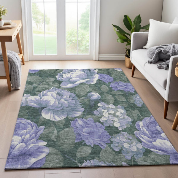 HomeRoots 10' Floral Area Rug in Lavender, Green & Ivory - Washable, UV Protected, Perfect for Any Room 694442