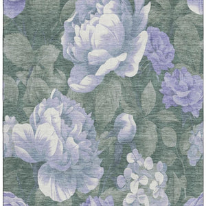 HomeRoots 10' Floral Area Rug in Lavender, Green & Ivory - Washable, UV Protected, Perfect for Any Room 694442