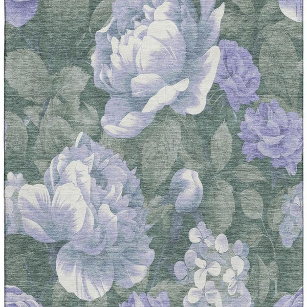 HomeRoots 10' Floral Area Rug in Lavender, Green & Ivory - Washable, UV Protected, Perfect for Any Room 694442
