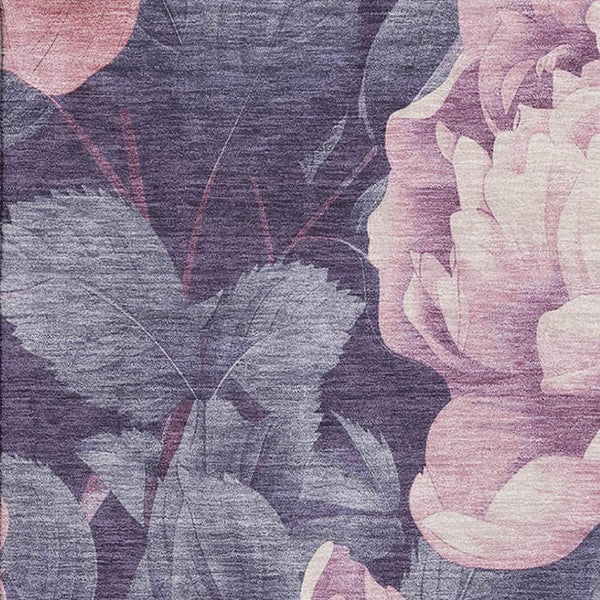 HomeRoots 5' X 8' Stylish Pink Gray & Mauve Floral Area Rug - Washable, UV Protected, Non-Slip & Durable! 694444