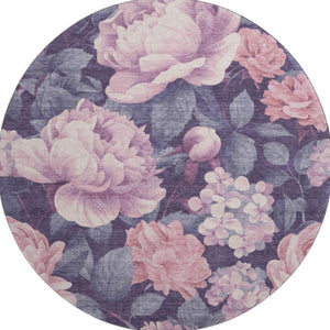 HomeRoots 8' X 8' Floral Washable Round Rug in Pink, Gray & Mauve – UV Protected, Durable & Stain Resistant! 694445