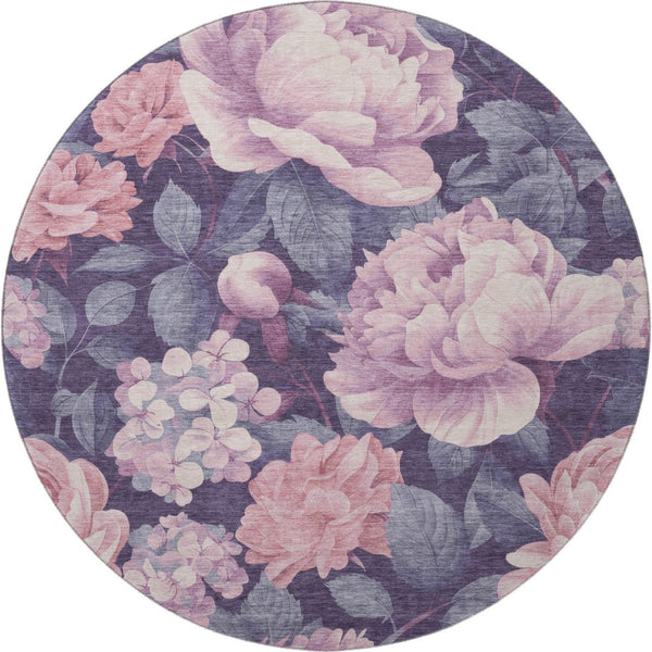 HomeRoots 8' X 8' Floral Washable Round Rug in Pink, Gray & Mauve – UV Protected, Durable & Stain Resistant! 694445