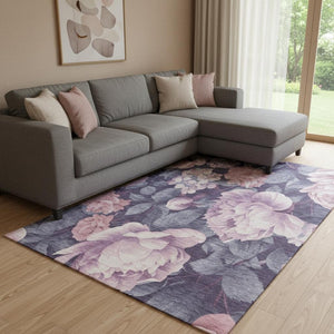 HomeRoots 8' Floral Area Rug in Pink, Gray & Mauve - Washable, Stain Resistant & UV Protected for Every Space 694446