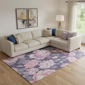 HomeRoots 9' X 12' Floral Area Rug in Pink, Gray & Mauve – Washable, UV-Protected, Non-Slip for Family Spaces 694447