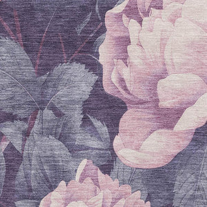 HomeRoots 9' X 12' Floral Area Rug in Pink, Gray & Mauve – Washable, UV-Protected, Non-Slip for Family Spaces 694447