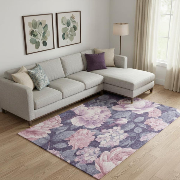 HomeRoots 10' X 14' Floral Area Rug in Soft Pink, Gray & Mauve – Washable, Durable, UV-Protected Charm 694448