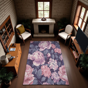 HomeRoots 10' X 14' Floral Area Rug in Soft Pink, Gray & Mauve – Washable, Durable, UV-Protected Charm 694448