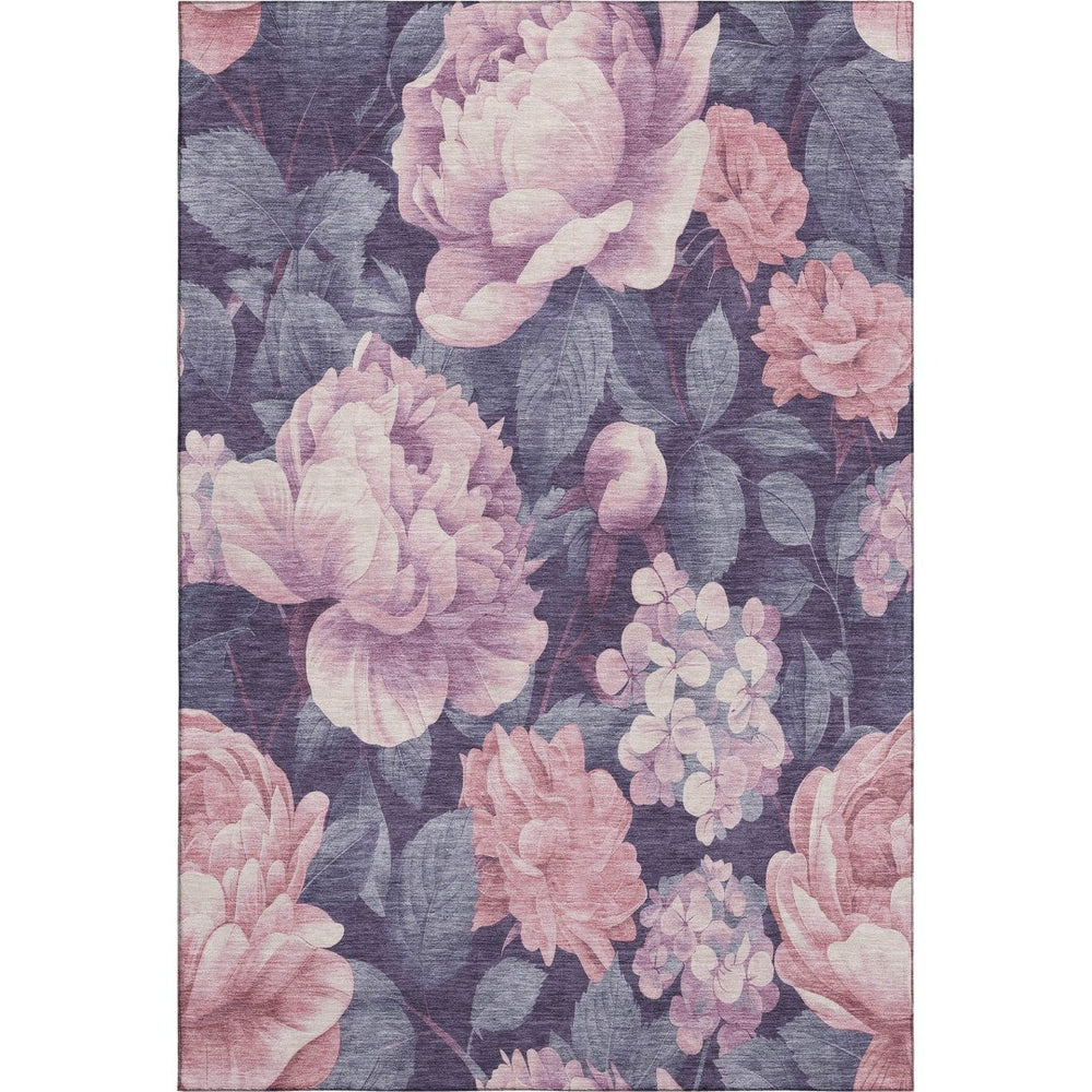 HomeRoots 10' X 14' Floral Area Rug in Soft Pink, Gray & Mauve – Washable, Durable, UV-Protected Charm 694448