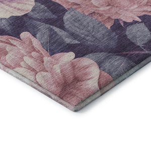 HomeRoots 10' X 14' Floral Area Rug in Soft Pink, Gray & Mauve – Washable, Durable, UV-Protected Charm 694448