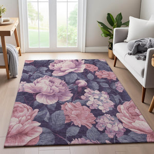 HomeRoots 10' X 14' Floral Area Rug in Soft Pink, Gray & Mauve – Washable, Durable, UV-Protected Charm 694448