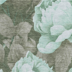 HomeRoots 5' X 8' Pale Aqua & Brown Floral Washable Area Rug with UV Protection for Stylish, Easy Care Living 694450