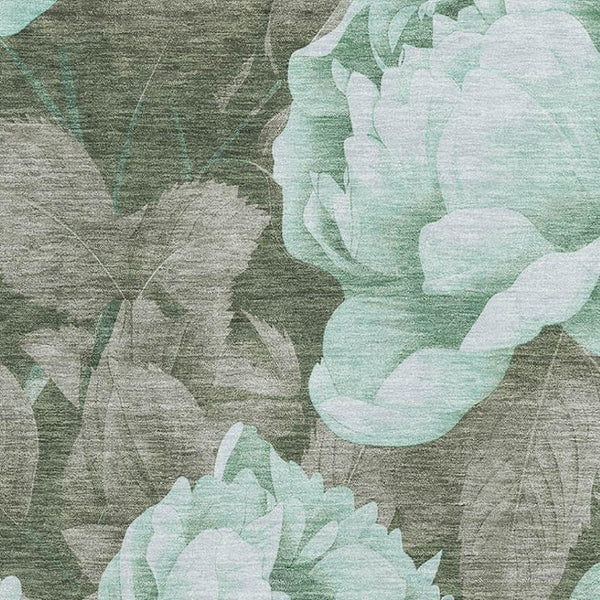 HomeRoots 5' X 8' Pale Aqua & Brown Floral Washable Area Rug with UV Protection for Stylish, Easy Care Living 694450