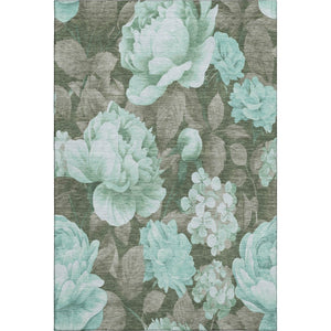 HomeRoots 8' Pale Aqua and Brown Floral Area Rug – Durable, Washable, UV-Protected, Family-Friendly Design! 694452