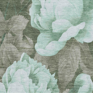 HomeRoots 8' Pale Aqua and Brown Floral Area Rug – Durable, Washable, UV-Protected, Family-Friendly Design! 694452