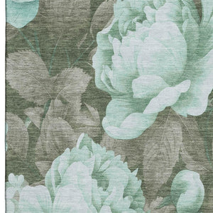 HomeRoots 8' Pale Aqua and Brown Floral Area Rug – Durable, Washable, UV-Protected, Family-Friendly Design! 694452