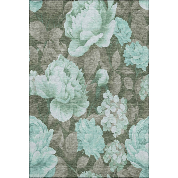 HomeRoots 9' X 12' Stylish Pale Aqua & Brown Floral Area Rug – Durable, Washable & UV-Protected for Everyday Use 694453