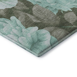 HomeRoots 9' X 12' Stylish Pale Aqua & Brown Floral Area Rug – Durable, Washable & UV-Protected for Everyday Use 694453
