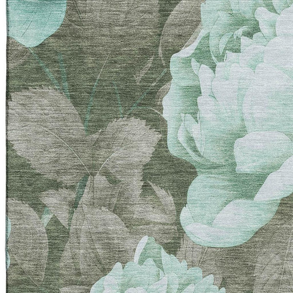 HomeRoots 9' X 12' Stylish Pale Aqua & Brown Floral Area Rug – Durable, Washable & UV-Protected for Everyday Use 694453