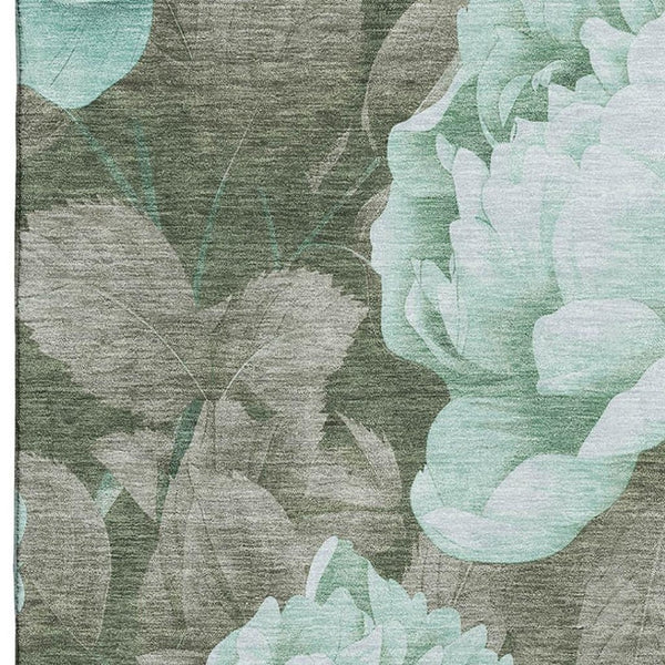 HomeRoots 10' X 14' Pale Aqua and Brown Floral Area Rug – Durable, Washable, UV Protected for Stylish Homes 694454