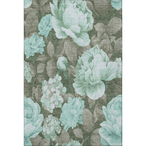 HomeRoots 10' X 14' Pale Aqua and Brown Floral Area Rug – Durable, Washable, UV Protected for Stylish Homes 694454