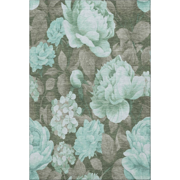 HomeRoots 10' X 14' Pale Aqua and Brown Floral Area Rug – Durable, Washable, UV Protected for Stylish Homes 694454