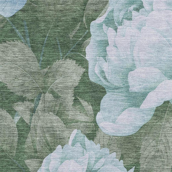 HomeRoots 5' X 8' Sky Blue & Taupe Floral Area Rug - Washable, UV-Protected, Durable for High Traffic Homes 694456