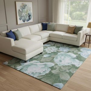 HomeRoots 8' Sky Blue & Taupe Floral Washable Area Rug – Durable, Stain-Resistant with UV Protection & Non-Slip Backing 694458