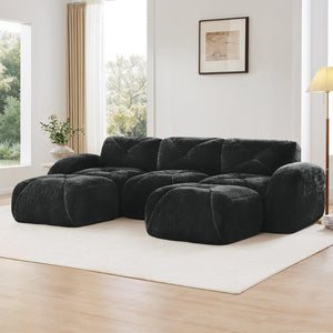 English Elm U-shaped Modular Velvet Sofa Tufted Cloud Seating for Living Room or Home Theater Black W714S01628