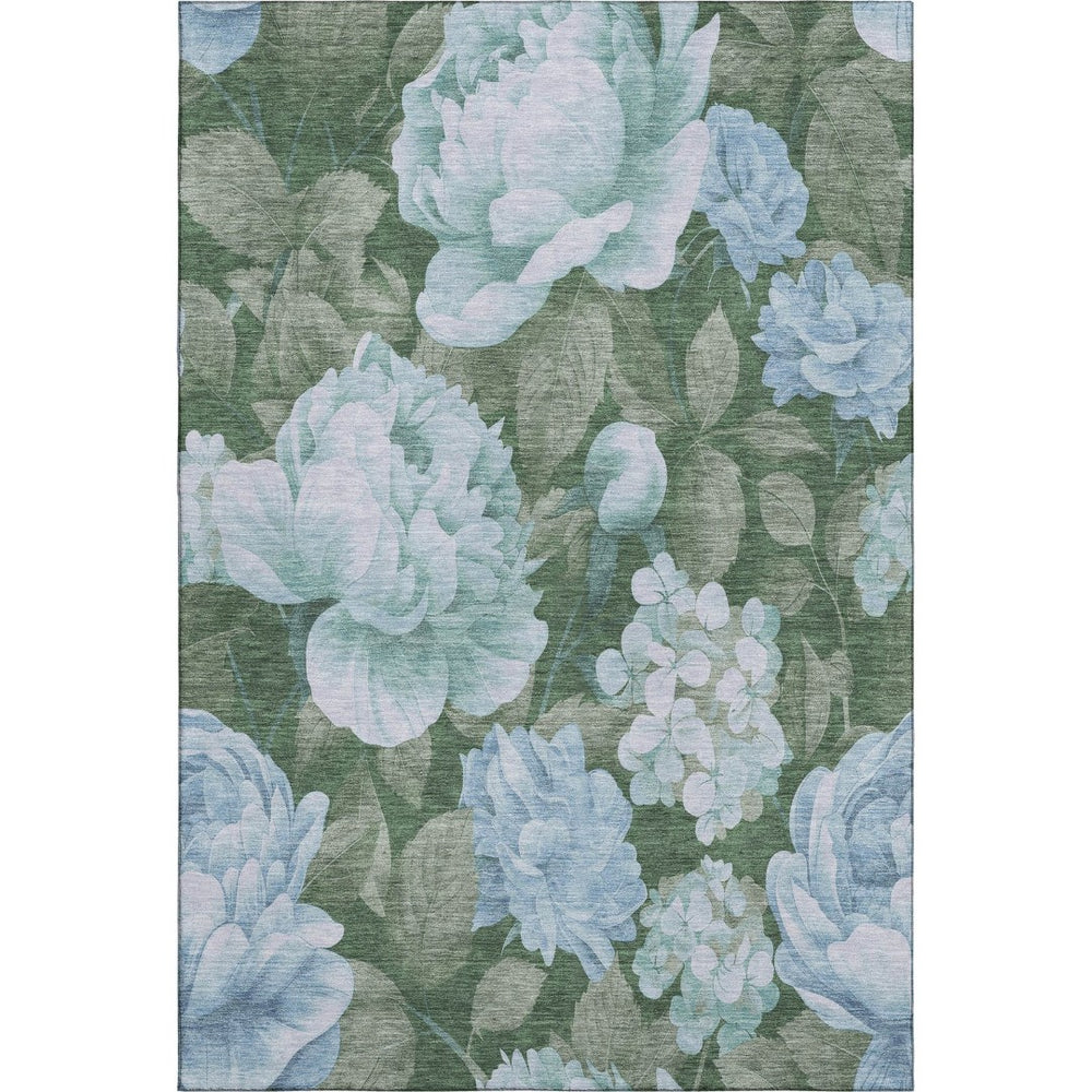 HomeRoots 9' X 12' Sky Blue & Taupe Floral Area Rug - Durable, Washable, UV Protected for Active Homes! 694459