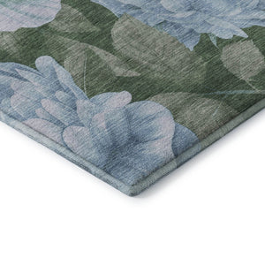 HomeRoots 9' X 12' Sky Blue & Taupe Floral Area Rug - Durable, Washable, UV Protected for Active Homes! 694459