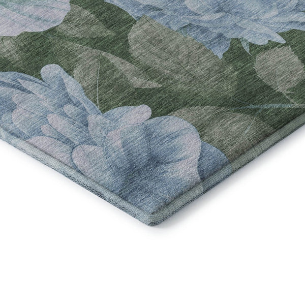 HomeRoots 9' X 12' Sky Blue & Taupe Floral Area Rug - Durable, Washable, UV Protected for Active Homes! 694459