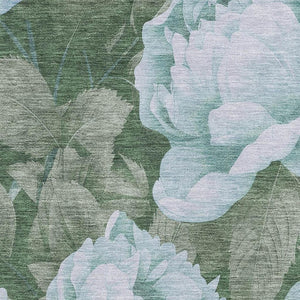 HomeRoots 9' X 12' Sky Blue & Taupe Floral Area Rug - Durable, Washable, UV Protected for Active Homes! 694459