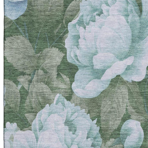 HomeRoots 9' X 12' Sky Blue & Taupe Floral Area Rug - Durable, Washable, UV Protected for Active Homes! 694459