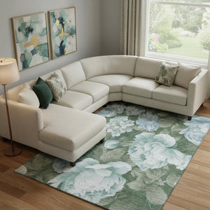 HomeRoots 10' Sky Blue & Taupe Floral Area Rug - Washable, UV Protected, Stain Resistant for High-Traffic Spaces 694460