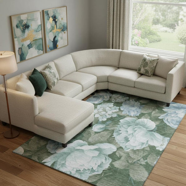 HomeRoots 10' Sky Blue & Taupe Floral Area Rug - Washable, UV Protected, Stain Resistant for High-Traffic Spaces 694460