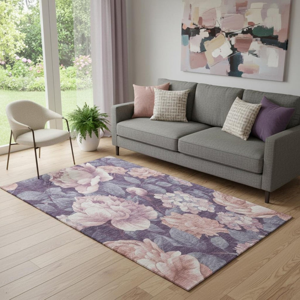 HomeRoots 5' X 8' Salmon Gray & Ivory Floral Area Rug - Washable, UV Protected, Stain Resistant, Non-Slip Design 694462
