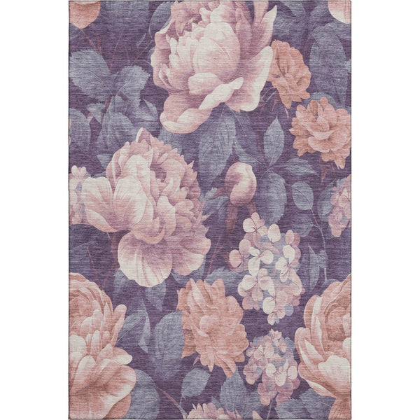 HomeRoots 5' X 8' Salmon Gray & Ivory Floral Area Rug - Washable, UV Protected, Stain Resistant, Non-Slip Design 694462