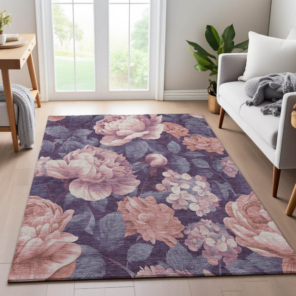 HomeRoots 5' X 8' Salmon Gray & Ivory Floral Area Rug - Washable, UV Protected, Stain Resistant, Non-Slip Design 694462