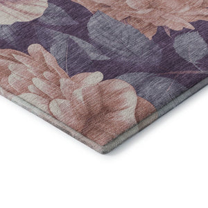 HomeRoots 8' X 8' Salmon Gray Floral Round Rug - Washable, UV Protected, Durable & Stylish for Any Room 694463