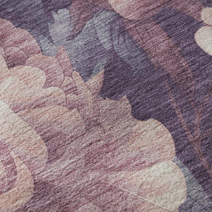 HomeRoots 8' X 8' Salmon Gray Floral Round Rug - Washable, UV Protected, Durable & Stylish for Any Room 694463