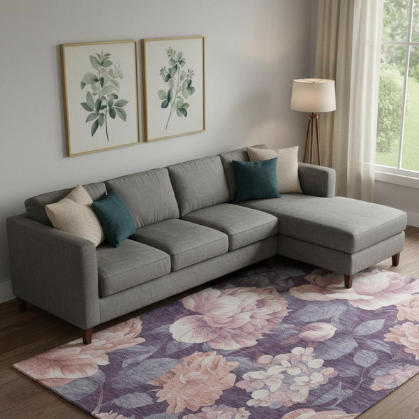 HomeRoots 10' X 14' Salmon Gray & Ivory Floral Area Rug – Washable, UV-Protected, Perfect for Family Homes! 694466