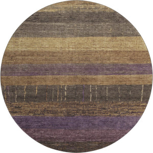 HomeRoots 8' X 8' Brown Plum Gold Striped Round Rug - Washable, UV Protected, Soft, Durable & Stylish Décor 694469