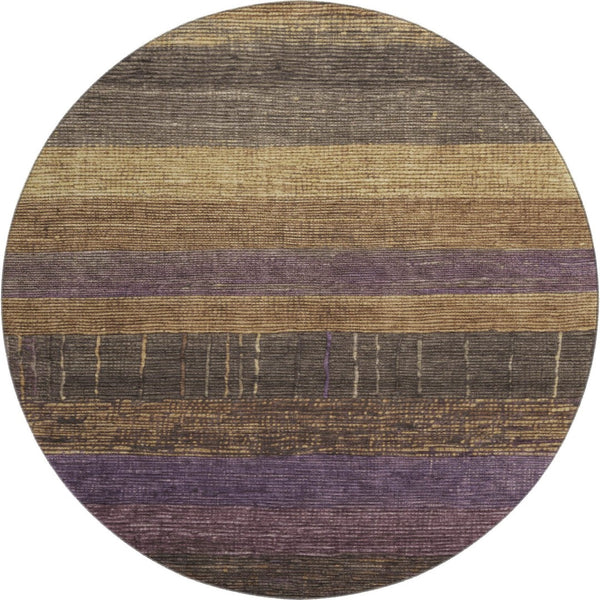 HomeRoots 8' X 8' Brown Plum Gold Striped Round Rug - Washable, UV Protected, Soft, Durable & Stylish Décor 694469
