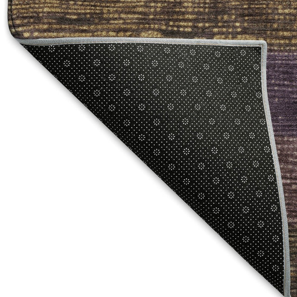 HomeRoots 8' X 8' Brown Plum Gold Striped Round Rug - Washable, UV Protected, Soft, Durable & Stylish Décor 694469