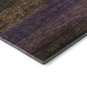 HomeRoots 8' X 8' Brown Plum Gold Striped Round Rug - Washable, UV Protected, Soft, Durable & Stylish Décor 694469